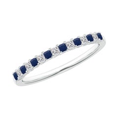 Anello di matrimonio a eternità con zaffiro blu naturale e diamante Angara in oro massiccio 14 carati