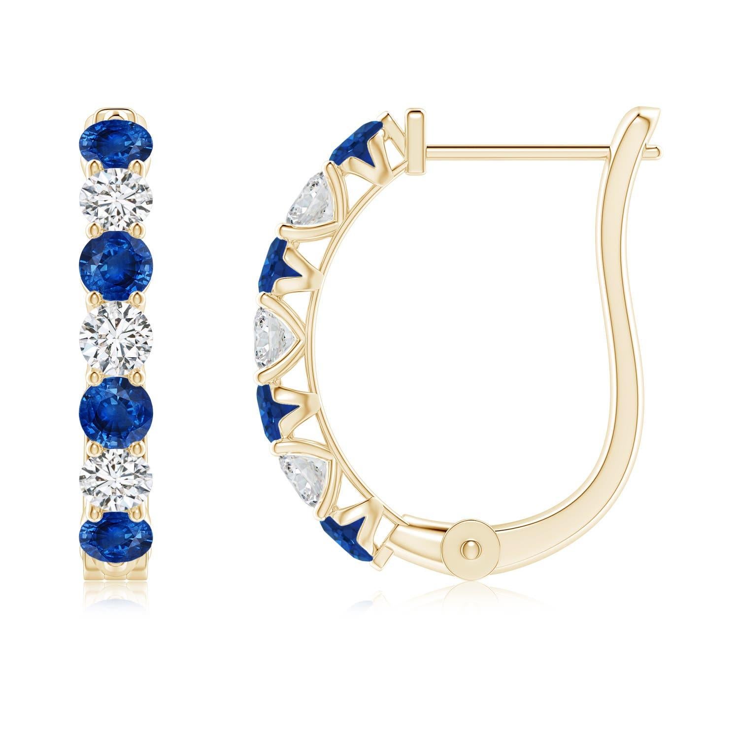 Angara - Boucles d'oreilles en or massif 14 carats avec saphir bleu naturel et diamant Pour femmes en vente