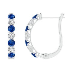 Angara Natural Blue Sapphire and Diamond Huggie Hoop Earrings in 14K Solid Gold