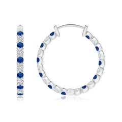 Angara 14K Gold Blue Sapphire and Diamond Inside Out Hoop Earrings