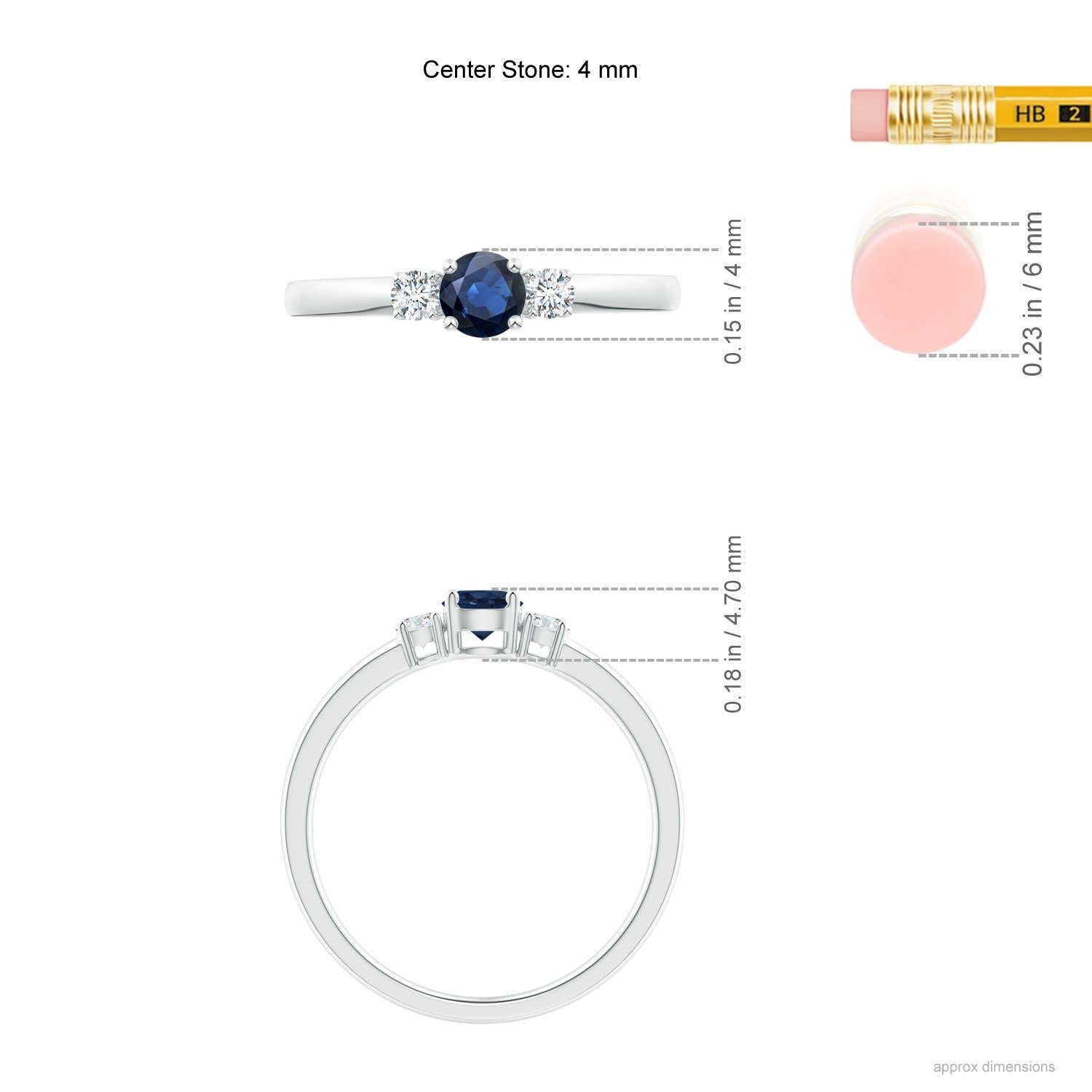 Angara Anillo de compromiso de tres piedras con zafiro azul natural y diamantes en oro de 14 quilates en venta 1