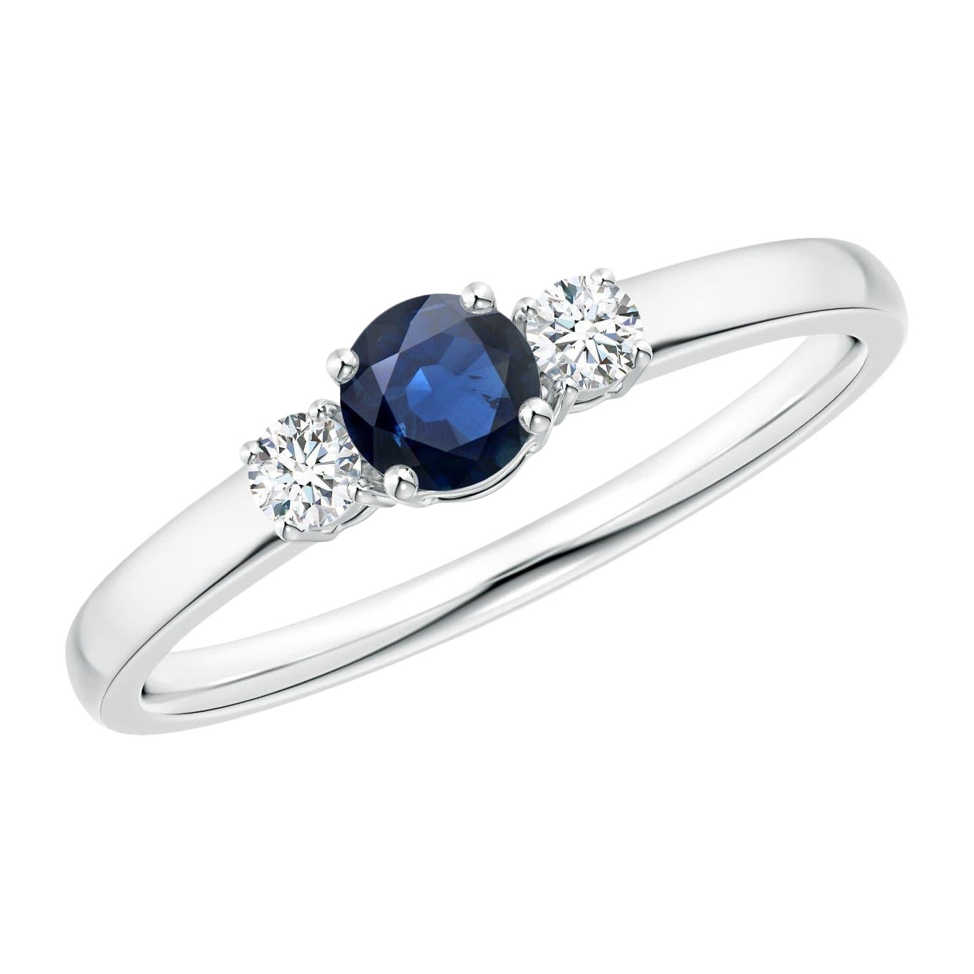 Angara Anillo de compromiso de tres piedras con zafiro azul natural y diamantes en oro de 14 quilates