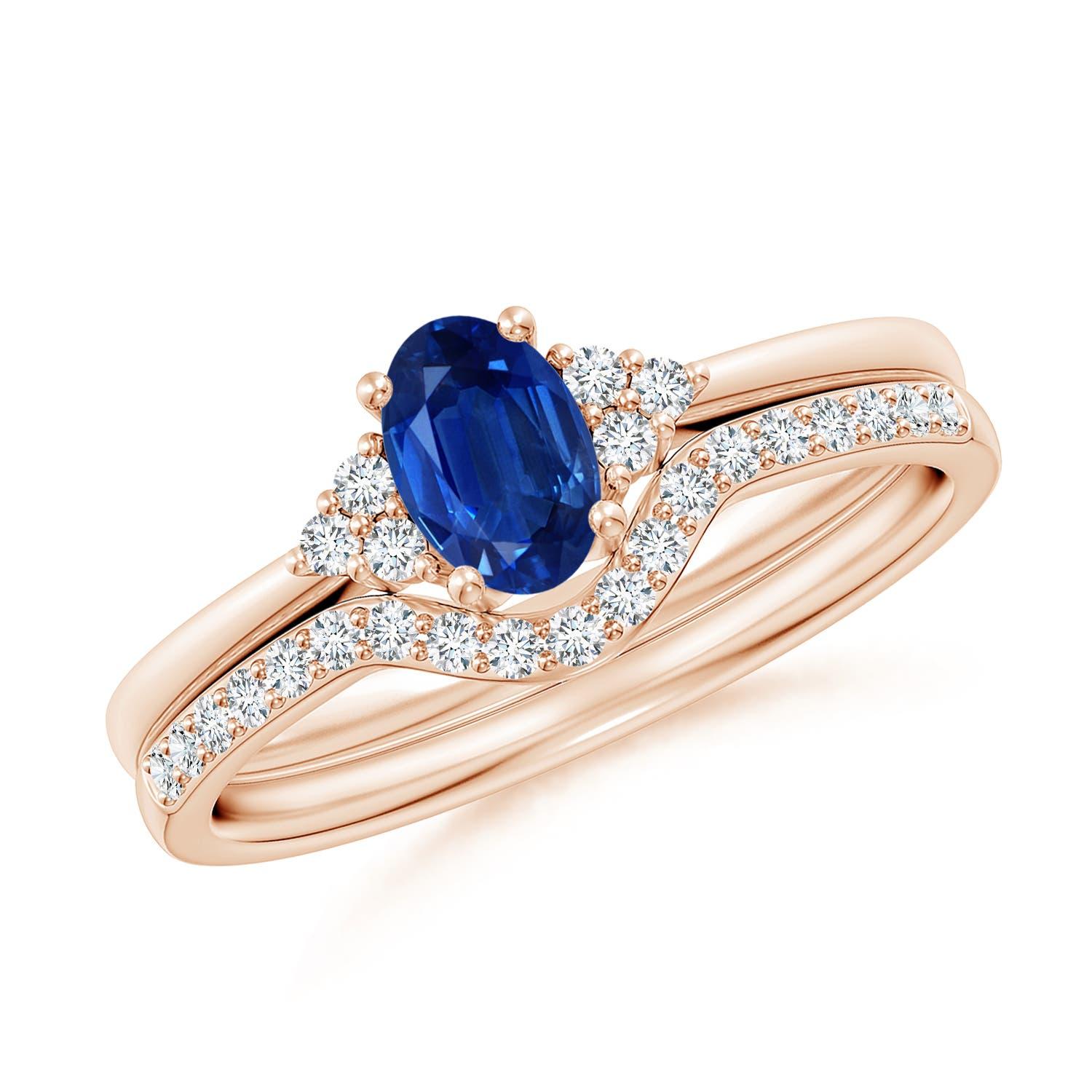 Juego de novia trío de zafiro azul natural y diamantes Angara en oro macizo de 14 quilates en venta 2