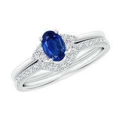 Juego de novia trío de zafiro azul natural y diamantes Angara en oro macizo de 14 quilates