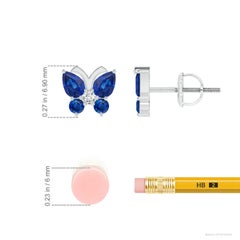 Angara Natural Blue Sapphire Butterfly Stud Earrings with Diamond in 14K Gold