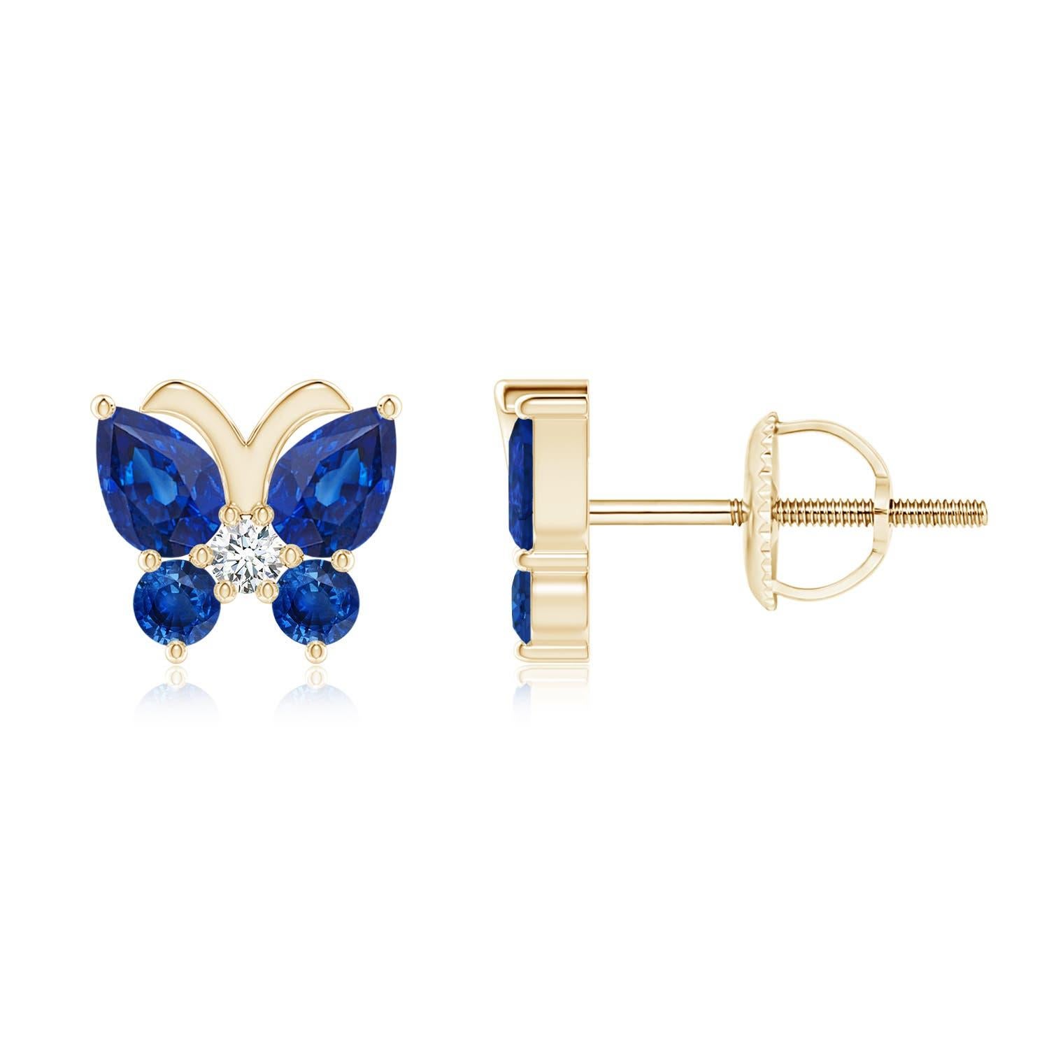 Angara - Boucles d'oreilles papillon en or 14 carats avec saphir bleu naturel et diamant Pour femmes en vente