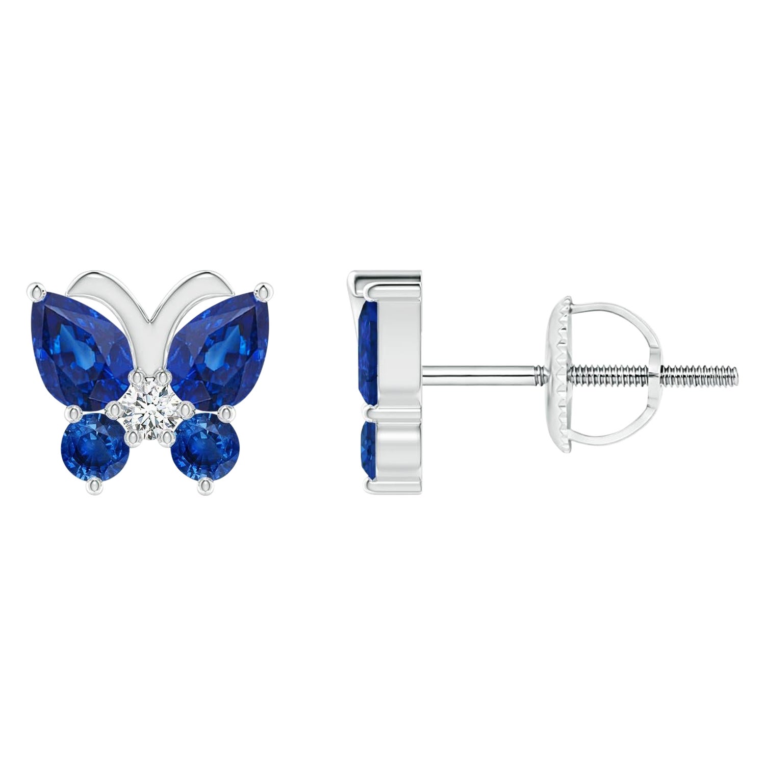 Angara - Boucles d
oreilles papillon en or 14 carats avec saphir bleu naturel et diamant en vente