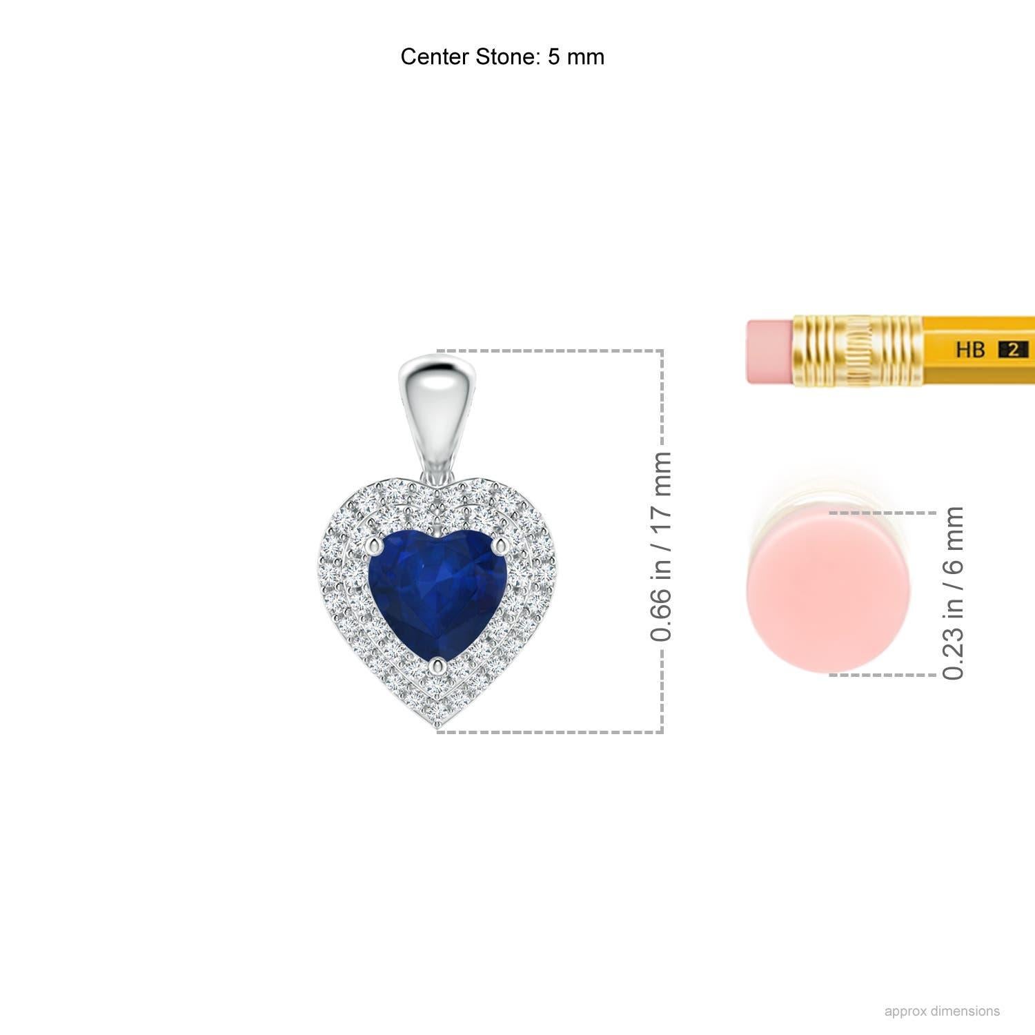 Moderno Ciondolo a cuore con zaffiro blu naturale di Angara e doppio alone di diamanti in platino in vendita