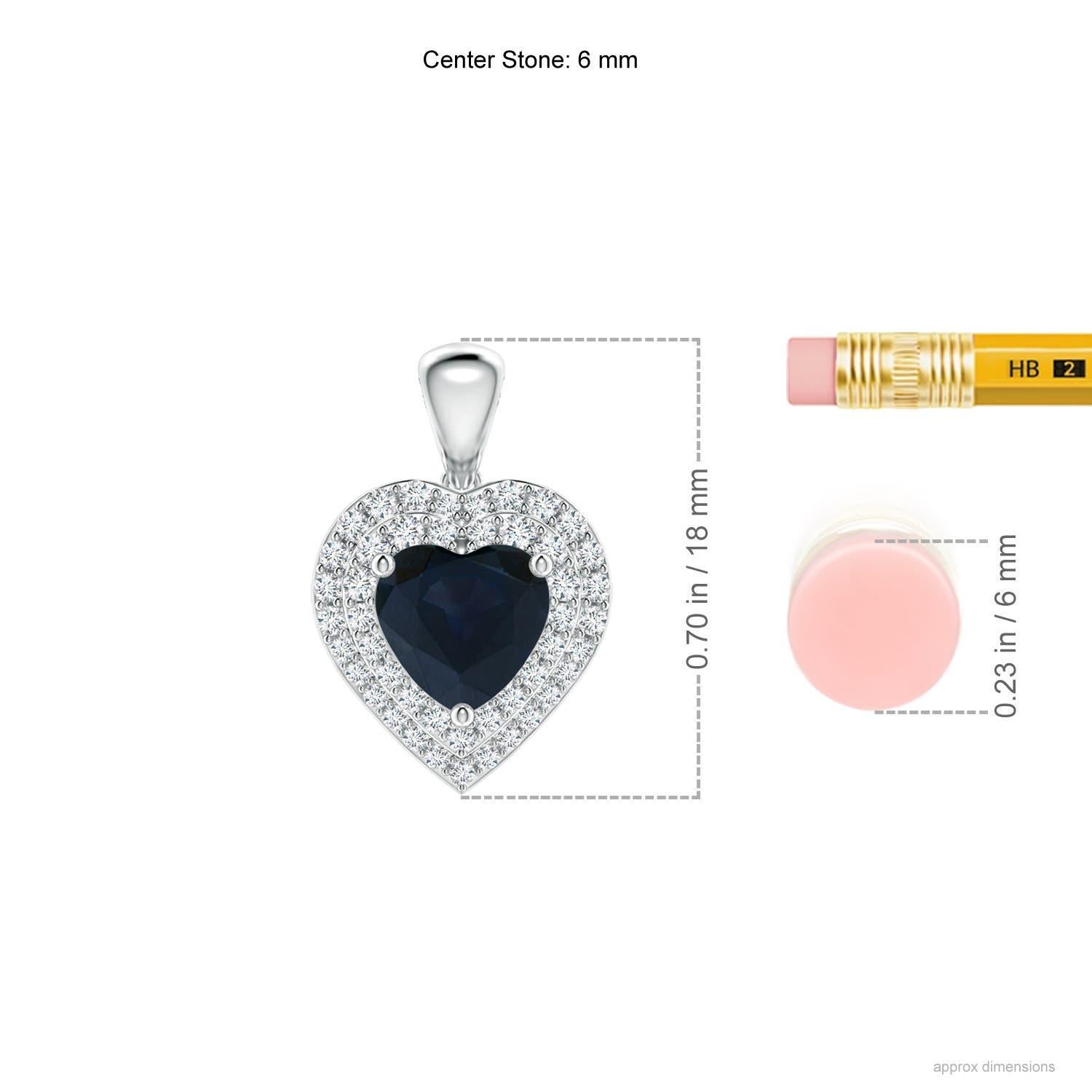 Cuore Ciondolo a cuore con zaffiro blu naturale di Angara e doppio alone di diamanti in platino in vendita