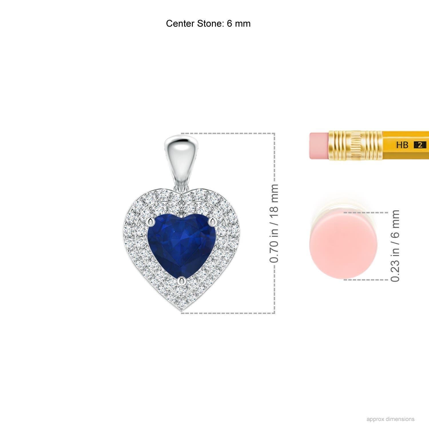 Cuore Ciondolo a cuore con zaffiro blu naturale di Angara e doppio alone di diamanti in platino in vendita