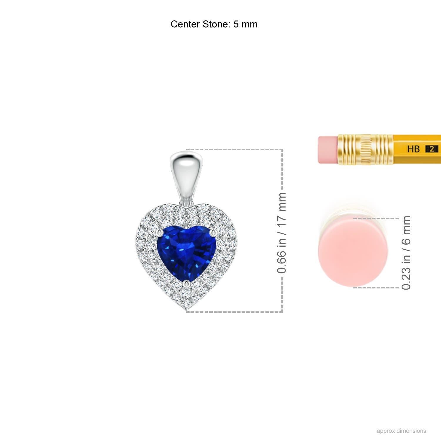 Cuore Ciondolo a cuore con zaffiro blu naturale di Angara e doppio alone di diamanti in platino in vendita