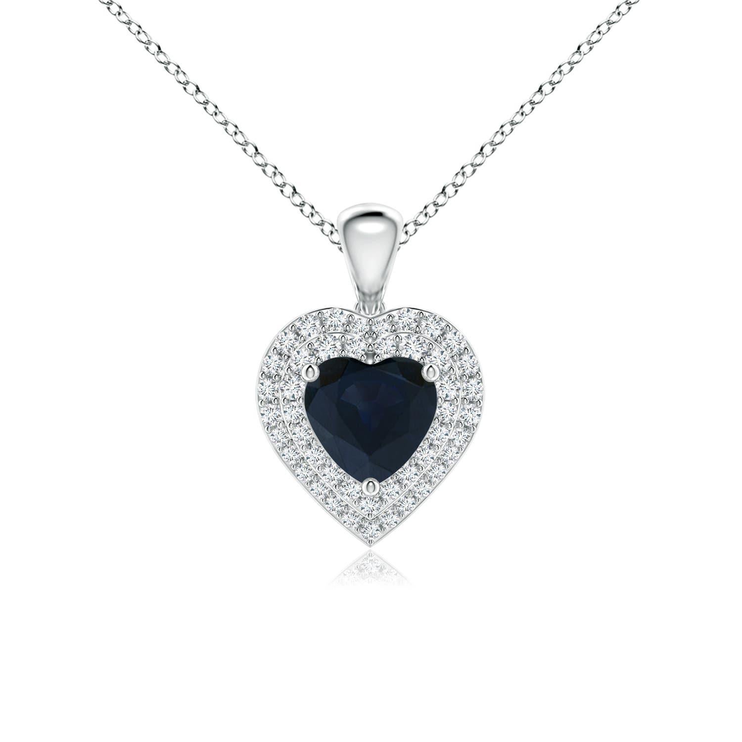 Ciondolo a cuore con zaffiro blu naturale di Angara e doppio alone di diamanti in platino in vendita