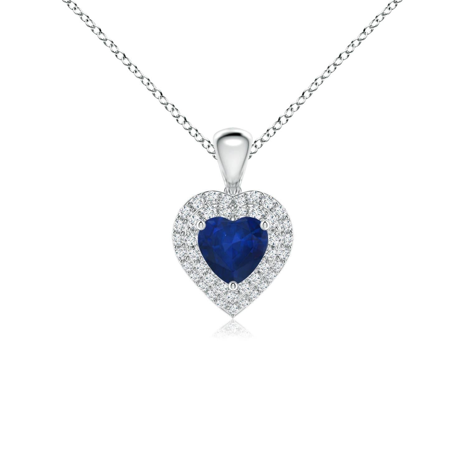 Ciondolo a cuore con zaffiro blu naturale di Angara e doppio alone di diamanti in platino in vendita
