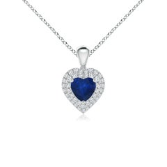 Ciondolo a cuore con zaffiro blu naturale di Angara e doppio alone di diamanti in platino