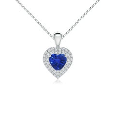 Ciondolo a cuore con zaffiro blu naturale di Angara e doppio alone di diamanti in platino