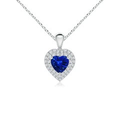 Ciondolo a cuore con zaffiro blu naturale di Angara e doppio alone di diamanti in platino