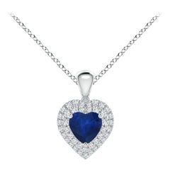Pendentif en forme de cœur en saphir bleu naturel Angara avec double halo de diamants en platine