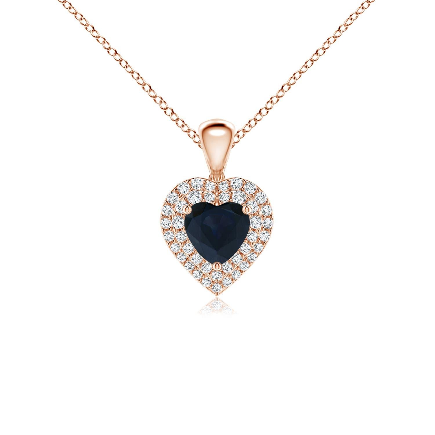 Ciondolo a cuore con zaffiro blu naturale e diamante in oro rosa 14 carati di Angara in vendita