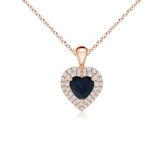 Ciondolo a cuore con zaffiro blu naturale e diamante in oro rosa 14 carati di Angara