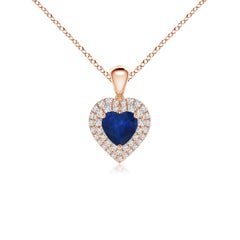 Ciondolo a cuore con zaffiro blu naturale e diamante in oro rosa 14 carati di Angara
