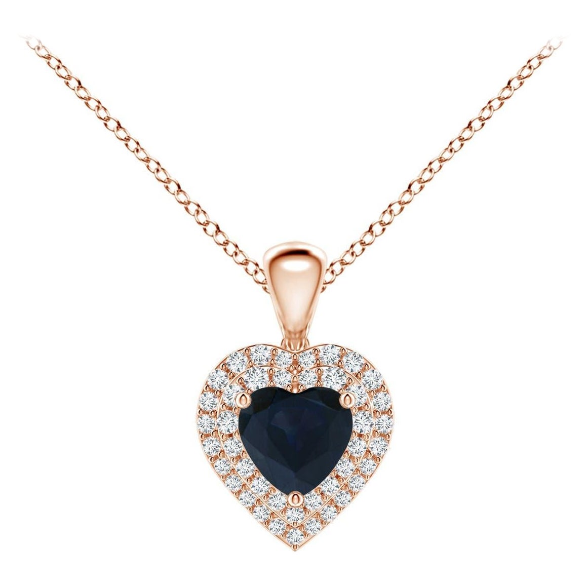 Pendentif cœur en saphir bleu naturel Angara avec halo en diamant en or rose 14K