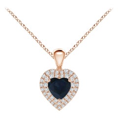 Pendentif cœur en saphir bleu naturel Angara avec halo en diamant en or rose 14K