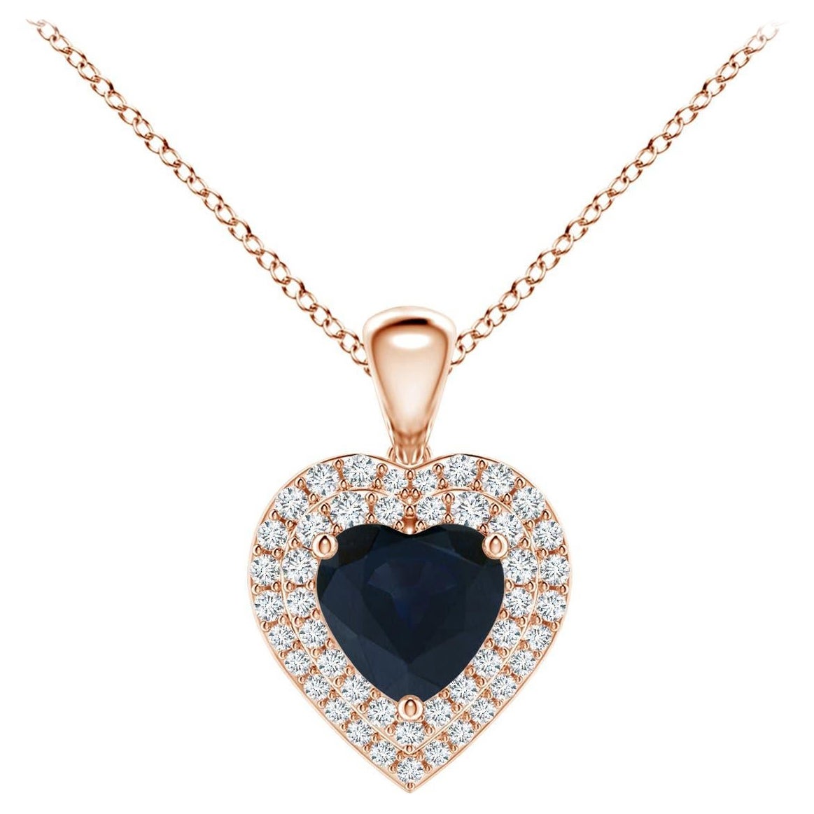 Pendentif cœur en saphir bleu naturel Angara avec halo en diamant en or rose 14K