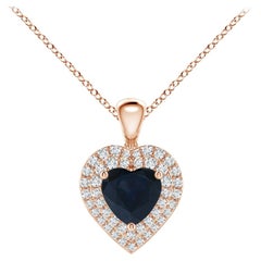Pendentif cœur en saphir bleu naturel Angara avec halo en diamant en or rose 14K