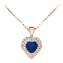 Pendentif cœur en saphir bleu naturel Angara avec halo en diamant en or rose 14K