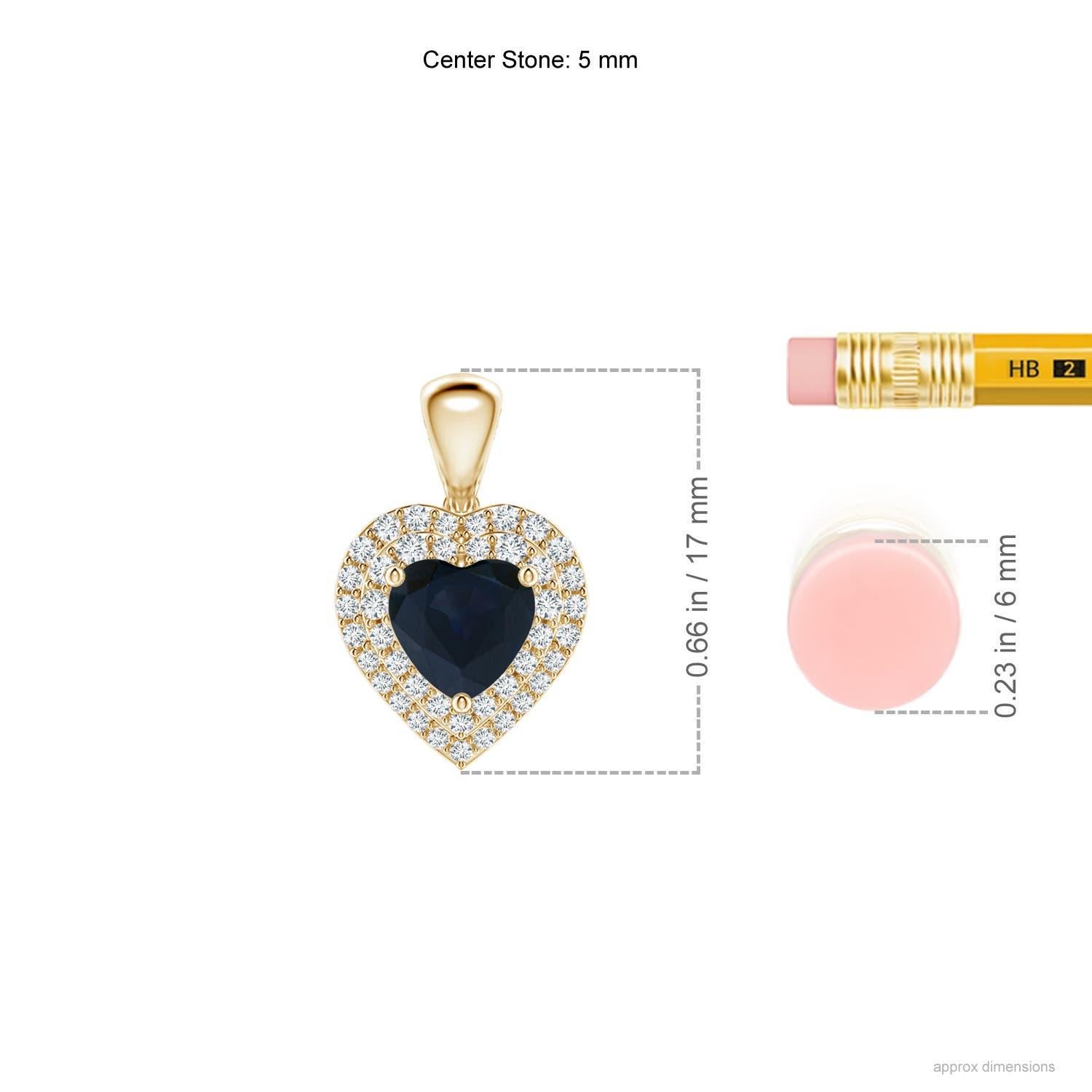Taille cœur Pendentif cœur en saphir bleu naturel Angara avec halo en diamant en or jaune 14K en vente