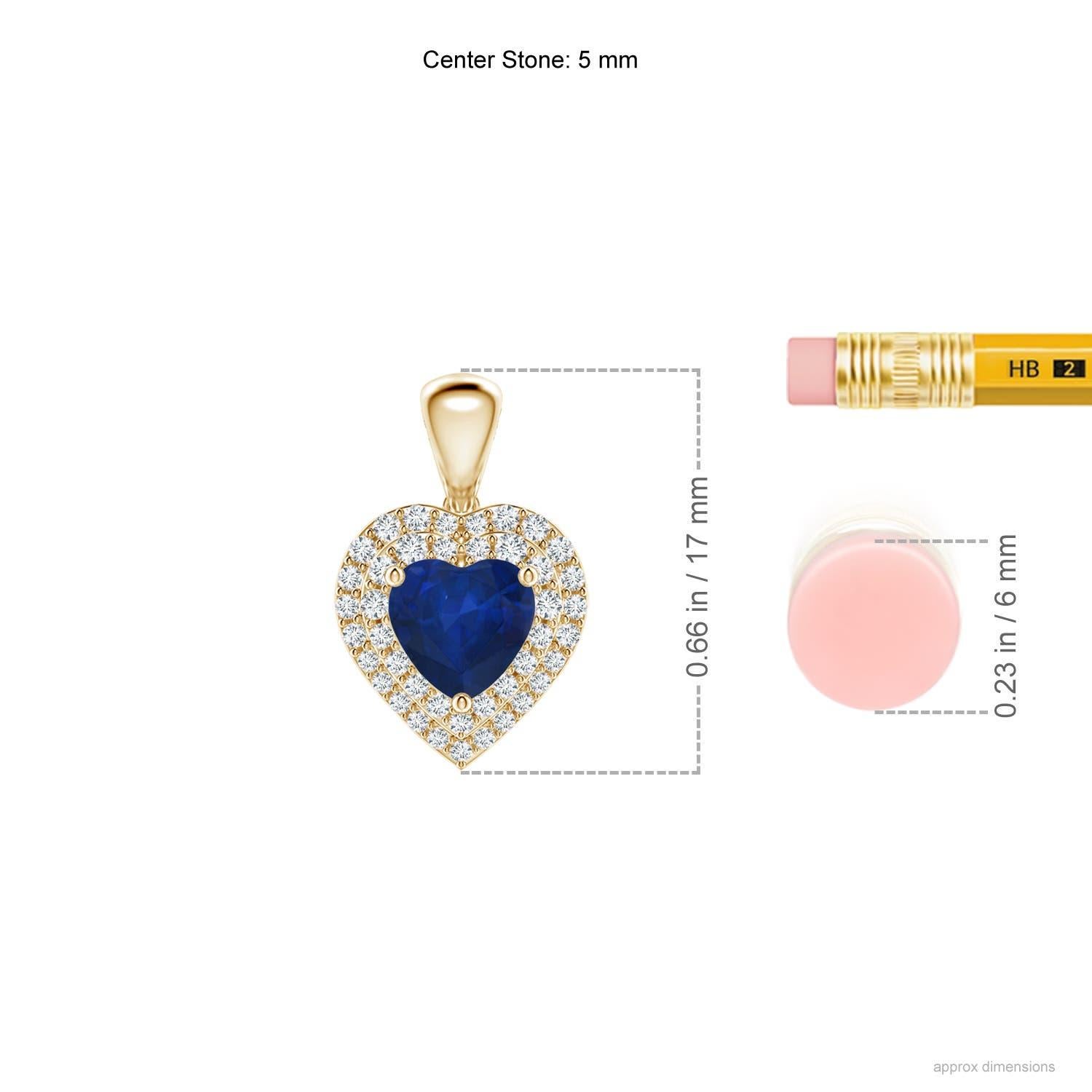 Taille cœur Pendentif cœur en saphir bleu naturel Angara avec halo en diamant en or jaune 14K en vente