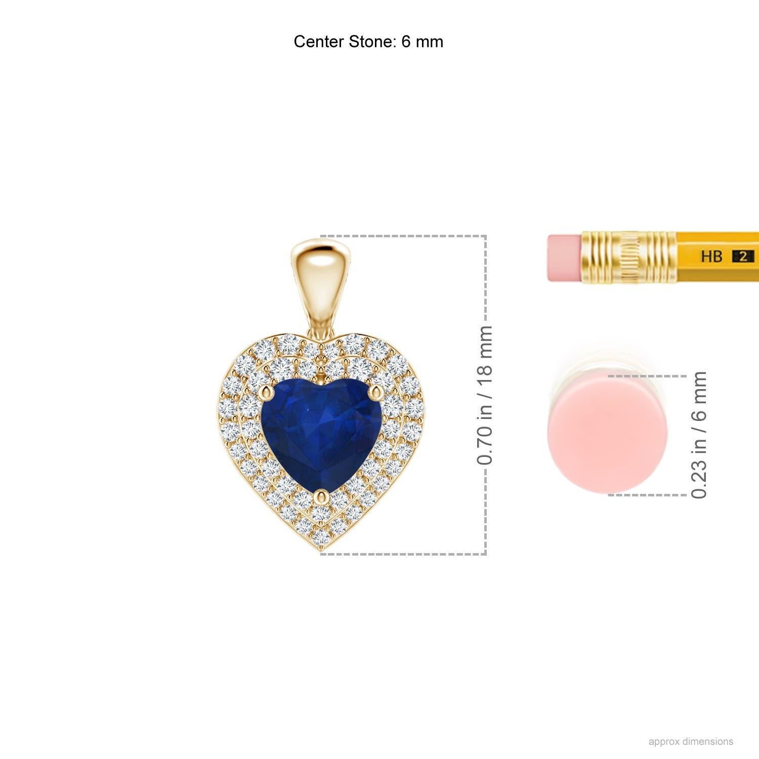 Cuore Ciondolo a cuore con zaffiro blu naturale di Angara e diamante aureolato in oro giallo 14 carati in vendita