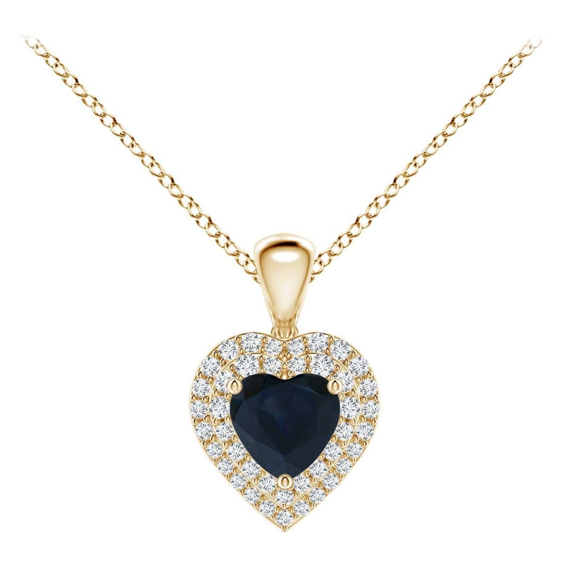 Pendentif cœur en saphir bleu naturel Angara avec halo en diamant en or jaune 14K