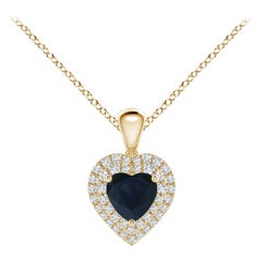 Pendentif cœur en saphir bleu naturel Angara avec halo en diamant en or jaune 14K