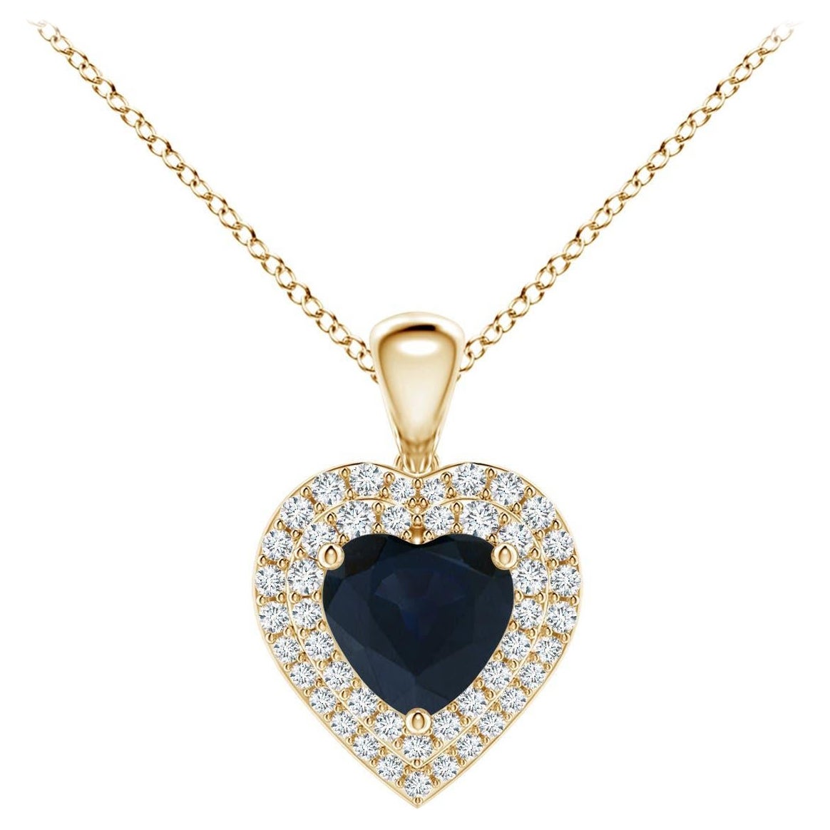 Pendentif cœur en saphir bleu naturel Angara avec halo en diamant en or jaune 14K