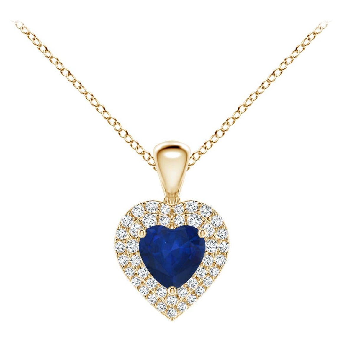 Pendentif cœur en saphir bleu naturel Angara avec halo en diamant en or jaune 14K en vente