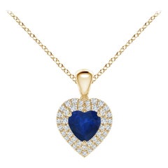 Pendentif cœur en saphir bleu naturel Angara avec halo en diamant en or jaune 14K