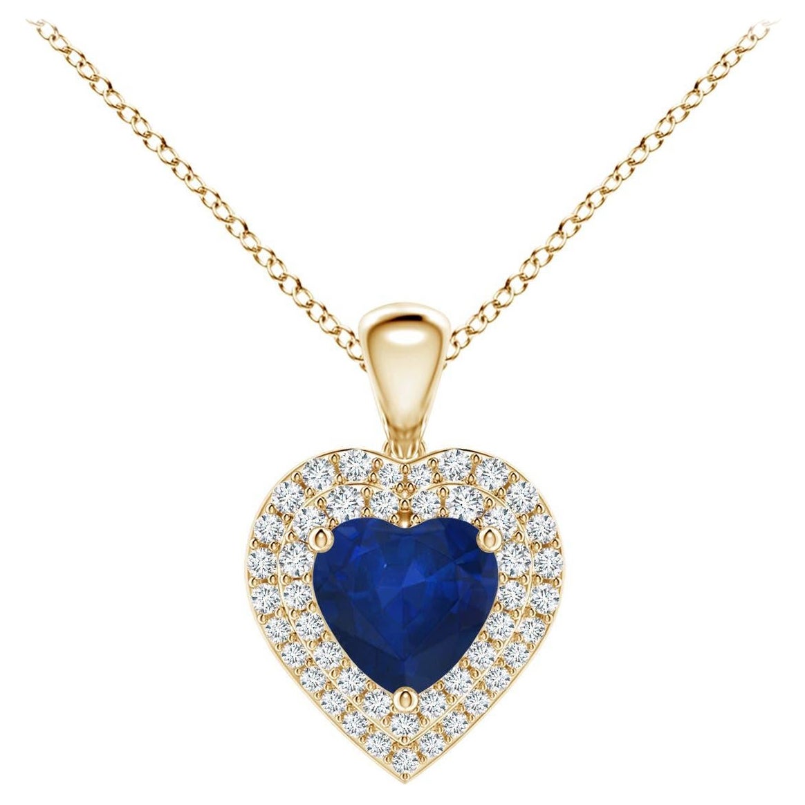 Pendentif cœur en saphir bleu naturel Angara avec halo en diamant en or jaune 14K