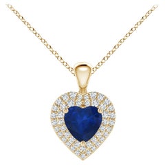Pendentif cœur en saphir bleu naturel Angara avec halo en diamant en or jaune 14K
