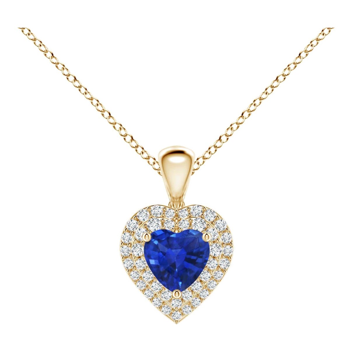 Pendentif cœur en saphir bleu naturel Angara avec halo en diamant en or jaune 14K