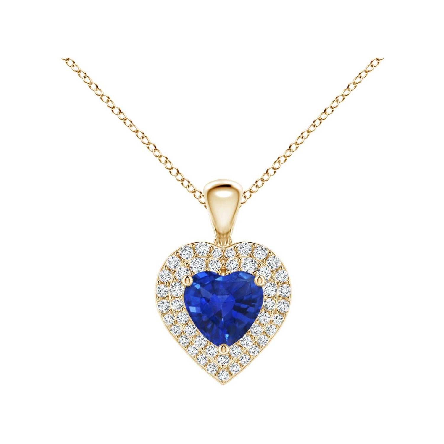 Pendentif cœur en saphir bleu naturel Angara avec halo en diamant en or jaune 14K