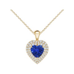 Pendentif cœur en saphir bleu naturel Angara avec halo en diamant en or jaune 14K