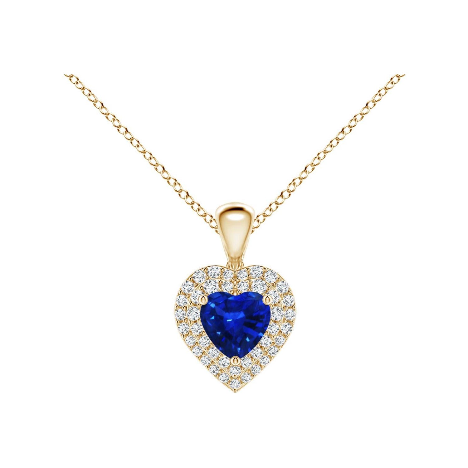 Pendentif cœur en saphir bleu naturel Angara avec halo en diamant en or jaune 14K