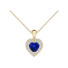 Pendentif cœur en saphir bleu naturel Angara avec halo en diamant en or jaune 14K