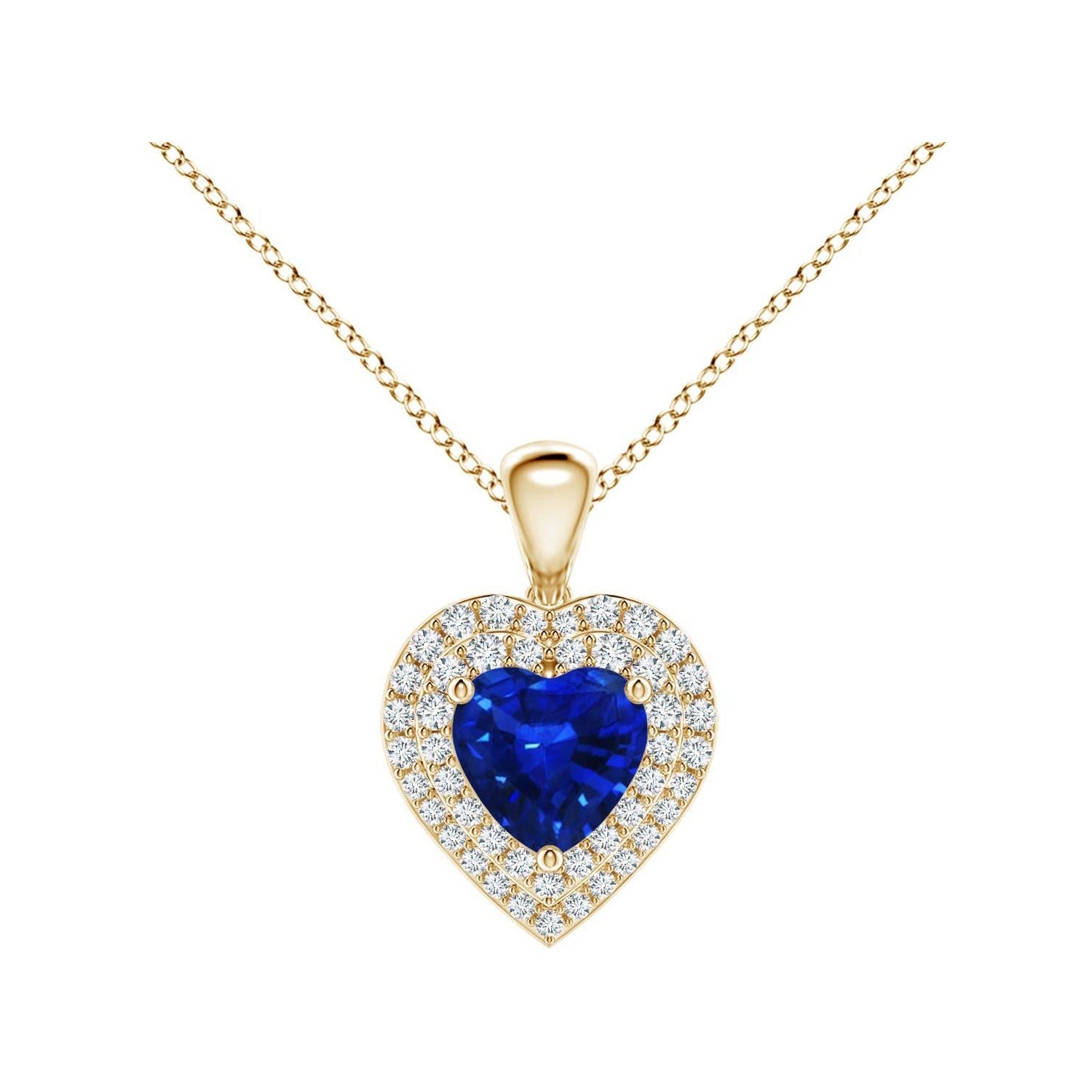 Pendentif cœur en saphir bleu naturel Angara avec halo en diamant en or jaune 14K