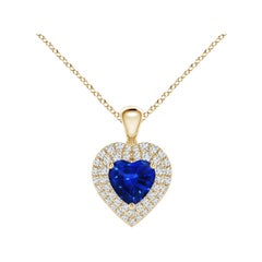 Pendentif cœur en saphir bleu naturel Angara avec halo en diamant en or jaune 14K