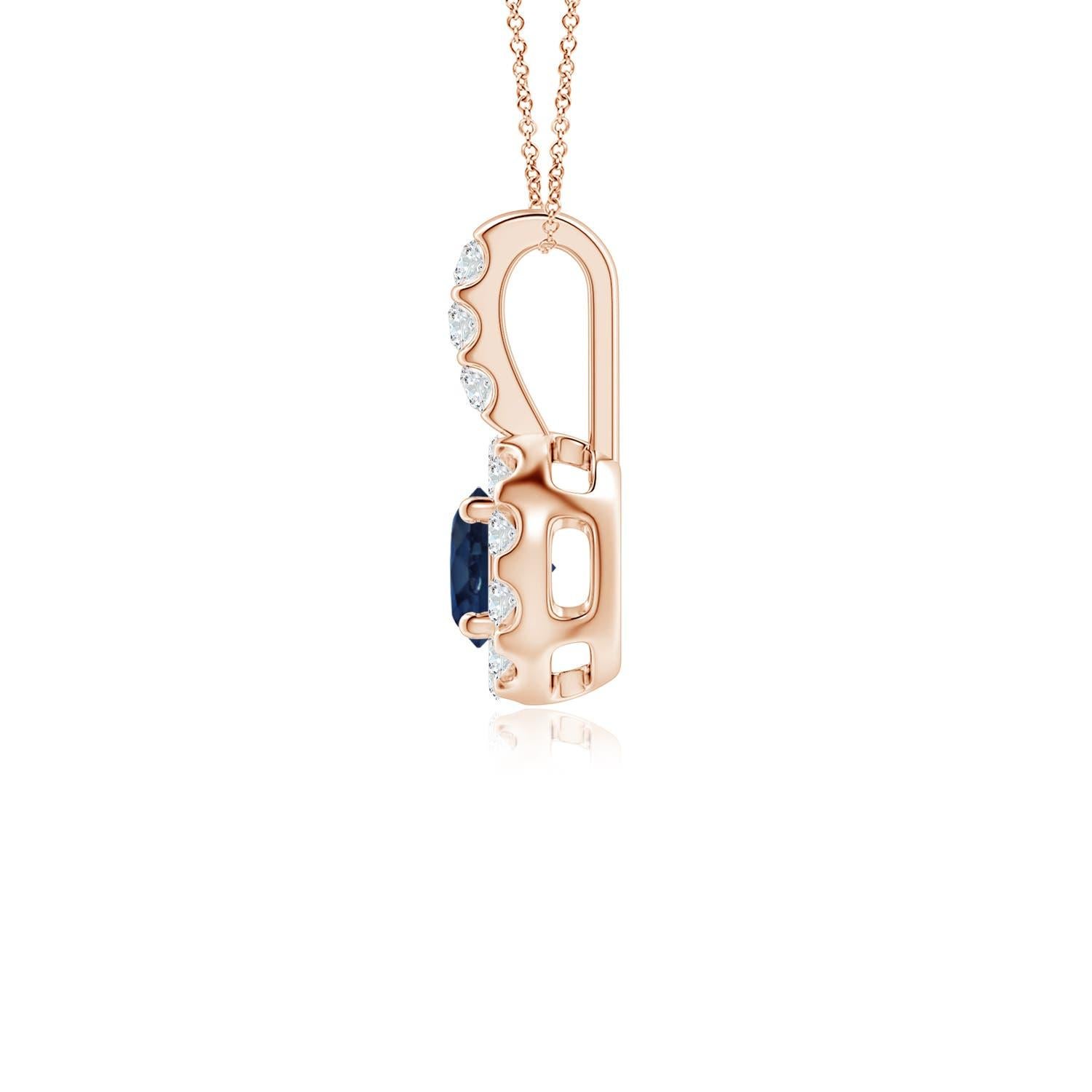 Round Cut ANGARA Natural 0.33ct Blue Sapphire Pendant with Diamond Halo in 14K Rose Gold For Sale
