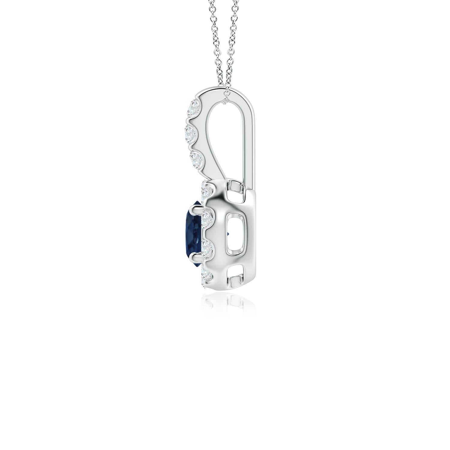 ANGARA Natürlicher 0,33 Karat blauer Saphir-Anhänger mit Diamant-Halo aus 14 Karat Weißgold (Rundschliff) im Angebot