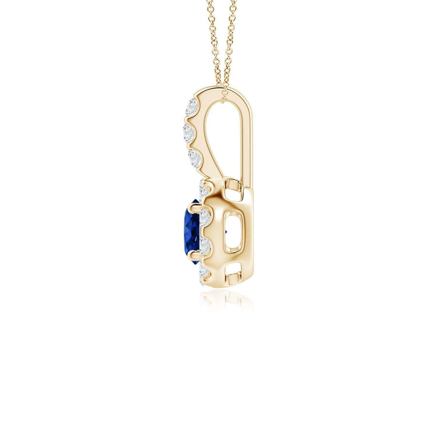 Taille ronde ANGARA Pendentif en or jaune 14 carats avec saphir bleu naturel de 0,33 carat et halo de diamants en vente