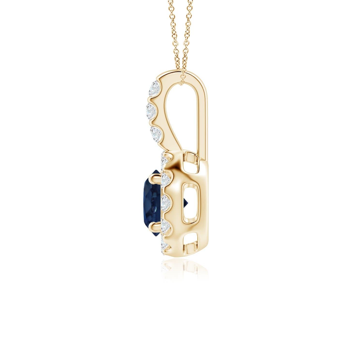 Round Cut ANGARA Natural 0.60ct Blue Sapphire Pendant with Diamond Halo in 14K Yellow Gold For Sale